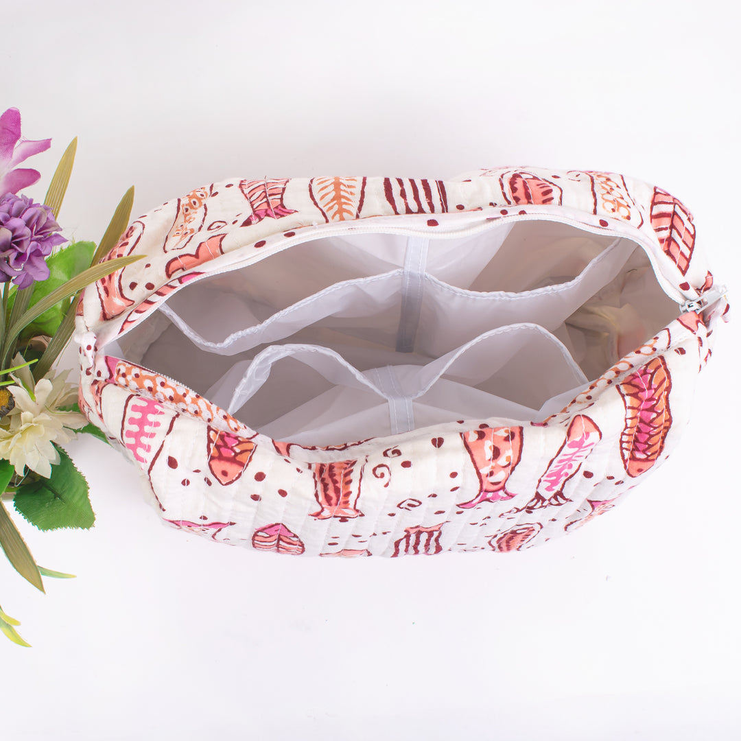 Block Print Cosmetic Bag, Makeup Pouch, Fish Print Wash Bag, Stocking Filler