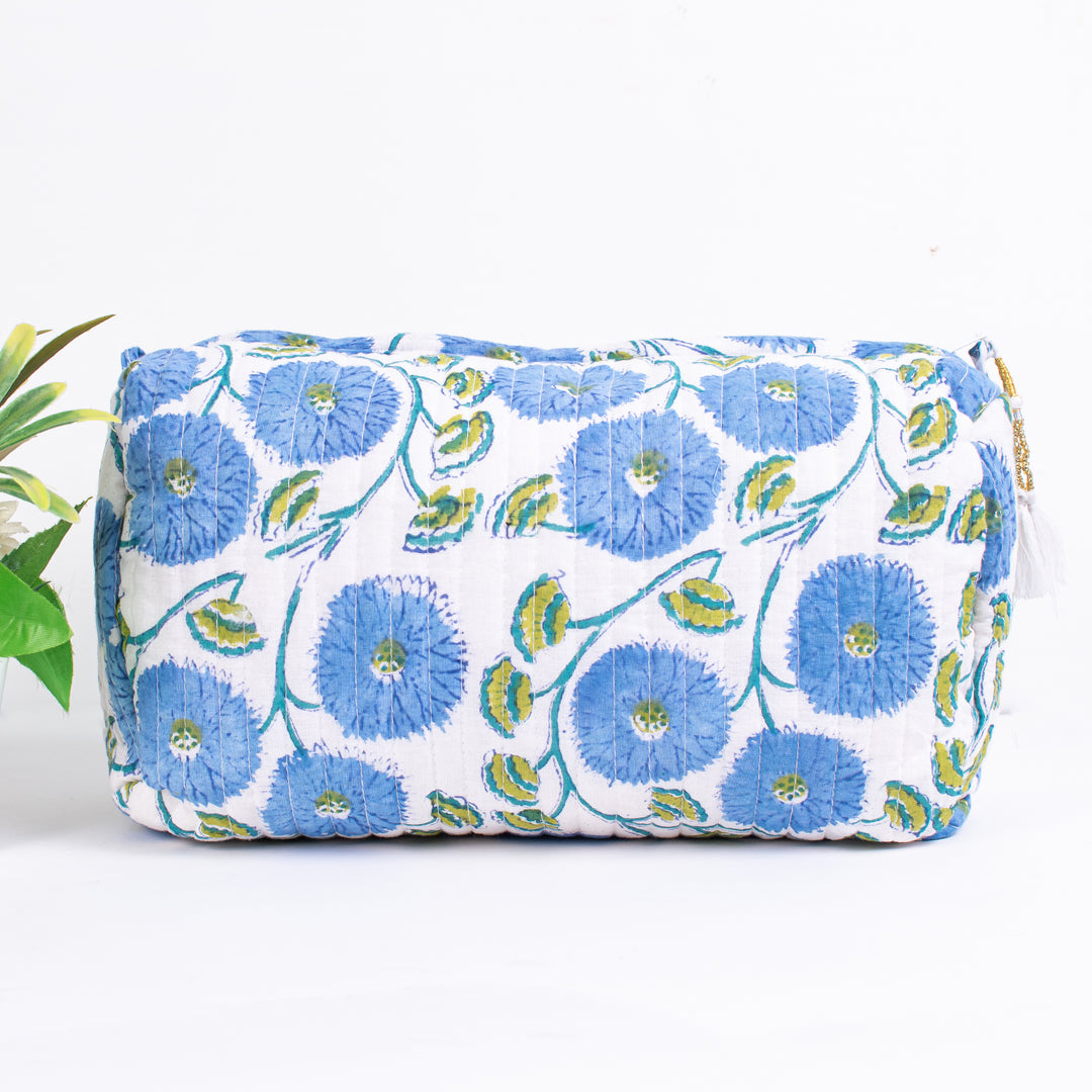 ORGANIC Cotton Hand block printed Zipper Pouch, Make-up purse, Utility bag- Gift for Her