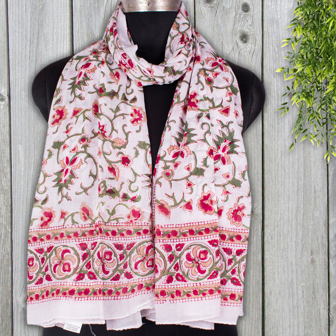 Beautiful Floral Print Scarves,Indian Cotton Hand Block Print Sarong, Handmade Cotton Duppata, Decorative Women Beach Wear Pareo Indian scarf - CraftJaipur