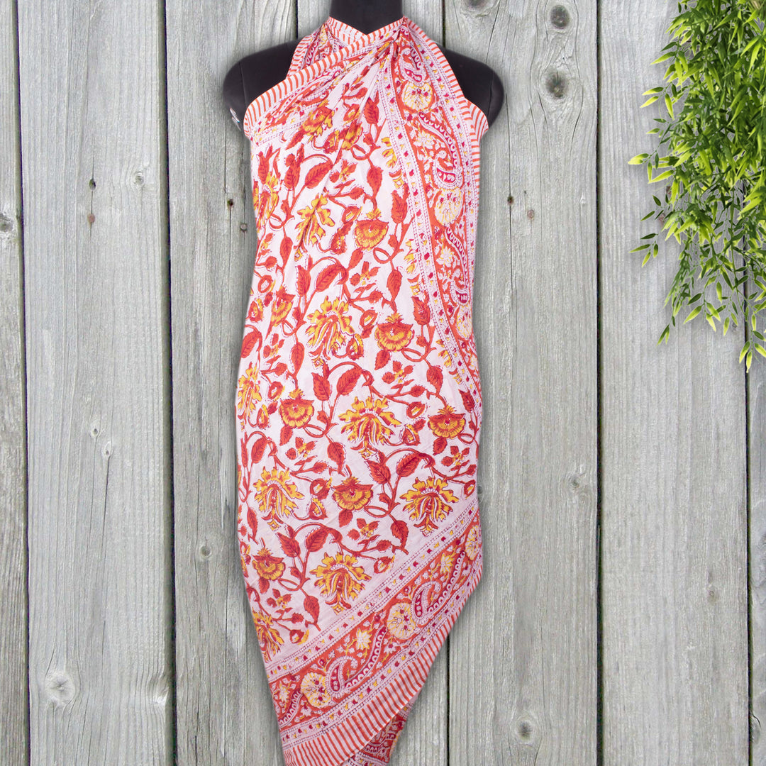Beach Wear Sarong Floral Hand Block Print Pure Soft Cotton - CraftJaipur