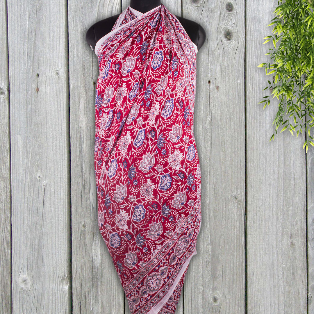 Indian Hand Block Print Sarong Handmade Cotton Scarf Decorative Women Beach Scarves-CraftJaipur
