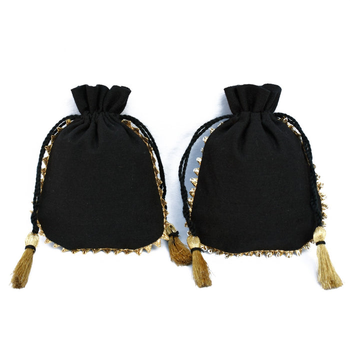 100 pcs Personalized Logo Small Drawstring Cotton Bottom Gold Lace Bags Black Jewelry Pouches - CraftJaipur