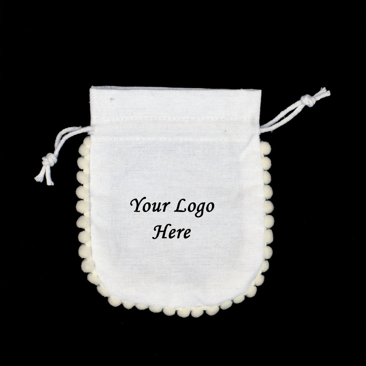 Designer Pom Pom Small Gift Bag White Jewelry Pouches 5x7 inch - CraftJaipur