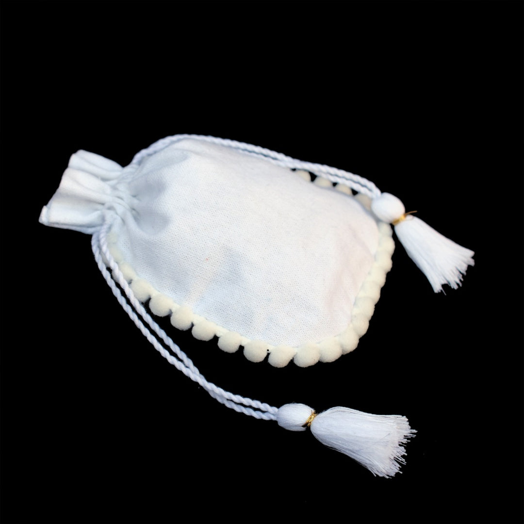 White Designer Jewelry Pouches with Custom Logo, Drawstring Packaging Pouch with PomPom 100 pcs β CraftJaipur