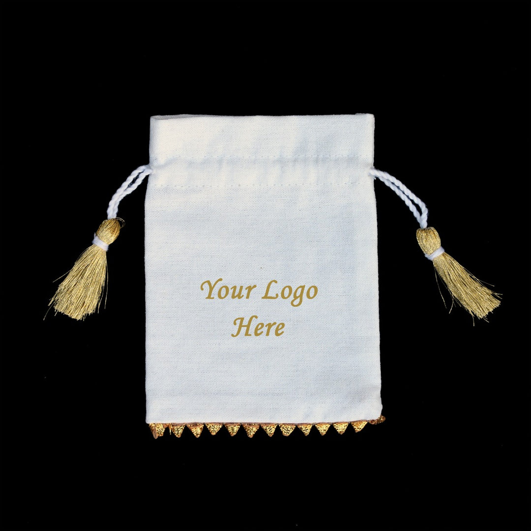Designer Cotton Drawstring Favor White Jewelry Pouches At Wholesale Price Custom Small Drawstring Pouch, Eco-Friendly Jewelry Bags
