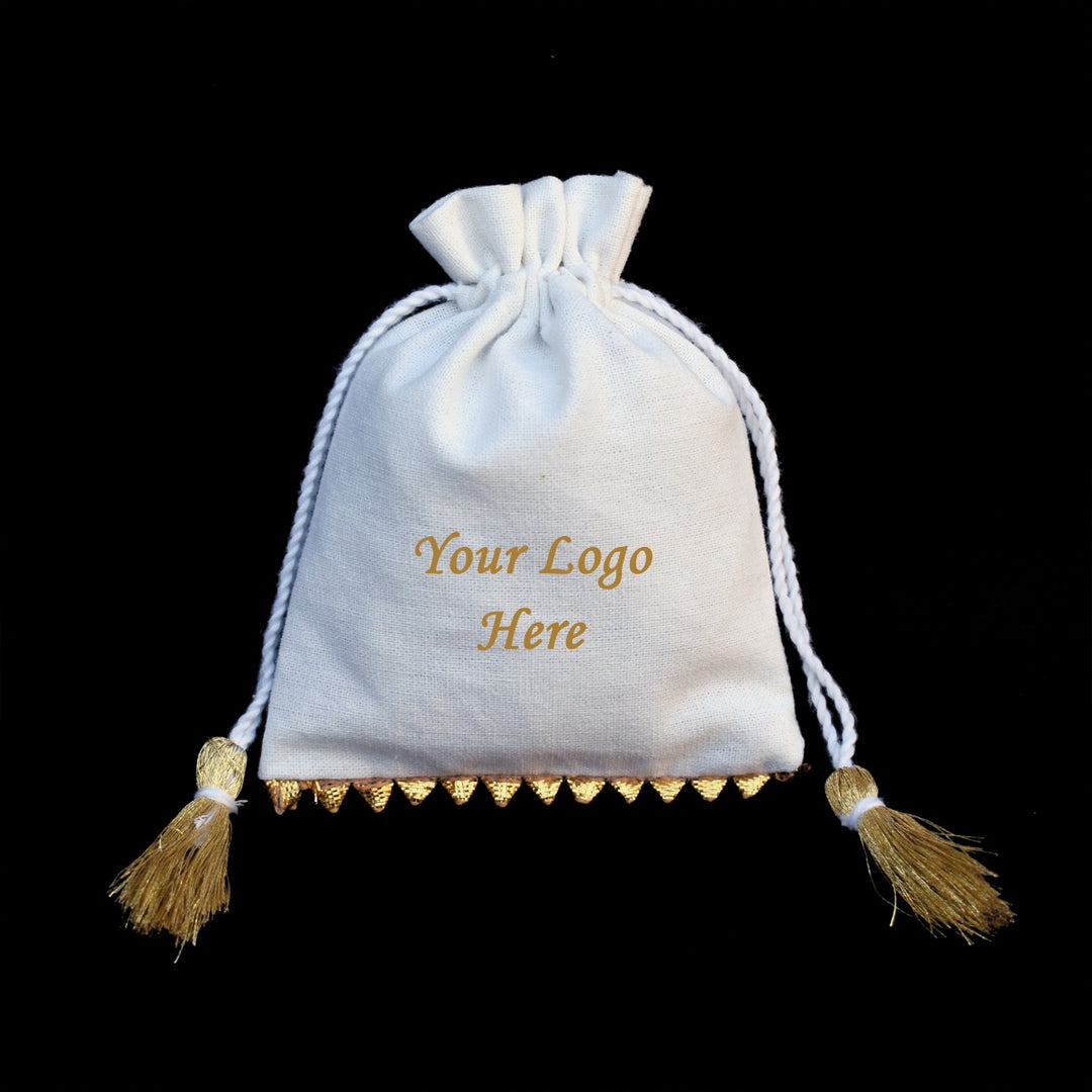 Designer Cotton Drawstring Favor White Jewelry Pouches At Wholesale Price Custom Small Drawstring Pouch, Eco-Friendly Jewelry Bags