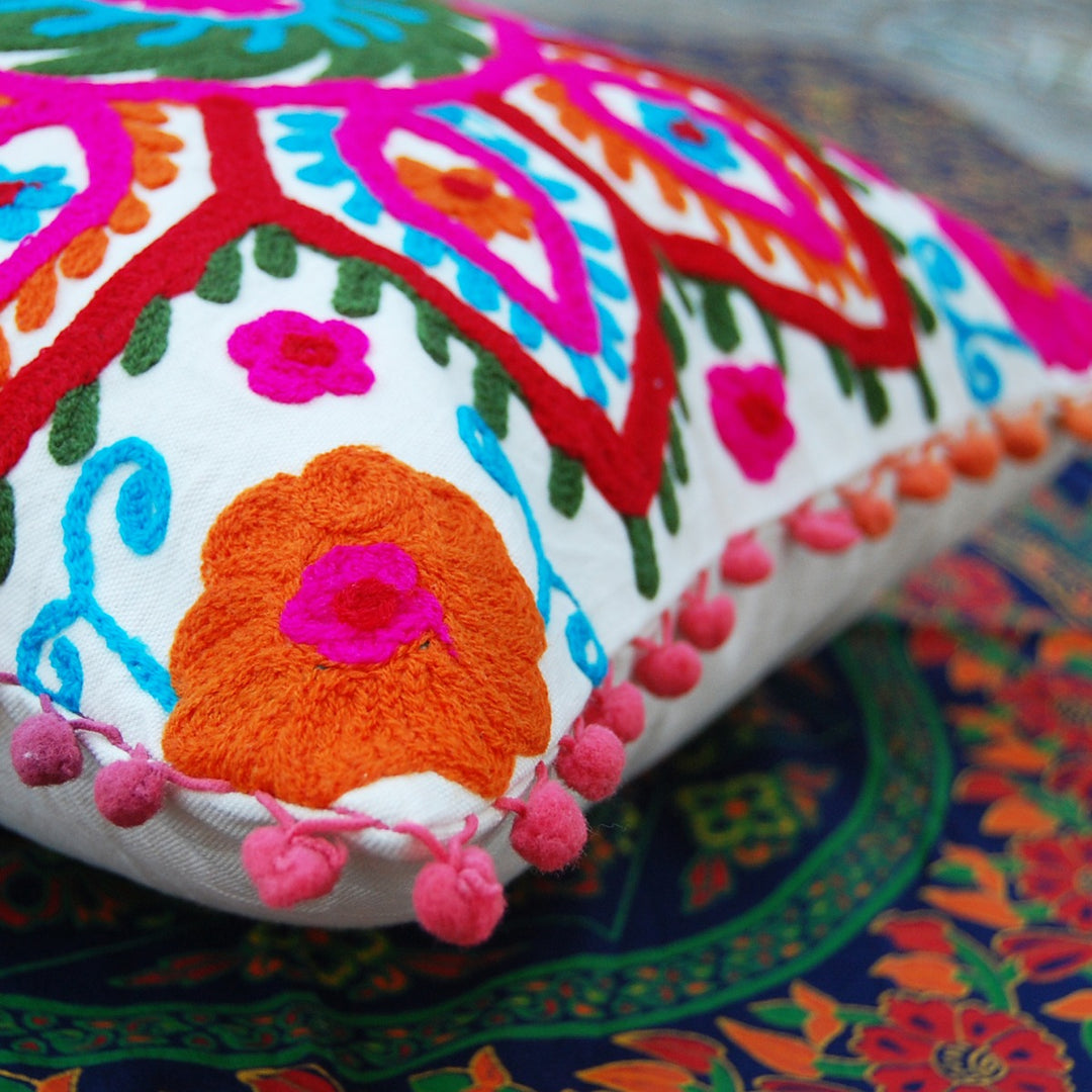 Handmade Cushion Cover Suzani Embroidery Decorative For Gift - CraftJaipur