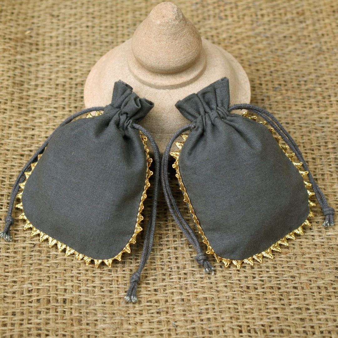 Custom Drawstring Bags Personalized Logo Small Bags Round Gold Lace Handmade Jewelry Grey Pouches β CraftJaipur