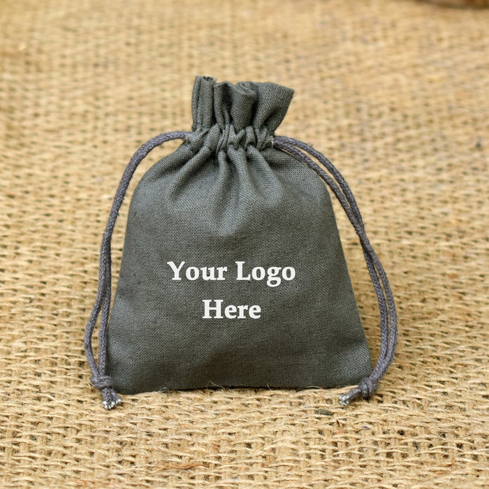 Personalized Logo Small Bags Handmade Jewelry Grey Pouches - CraftJaipur
