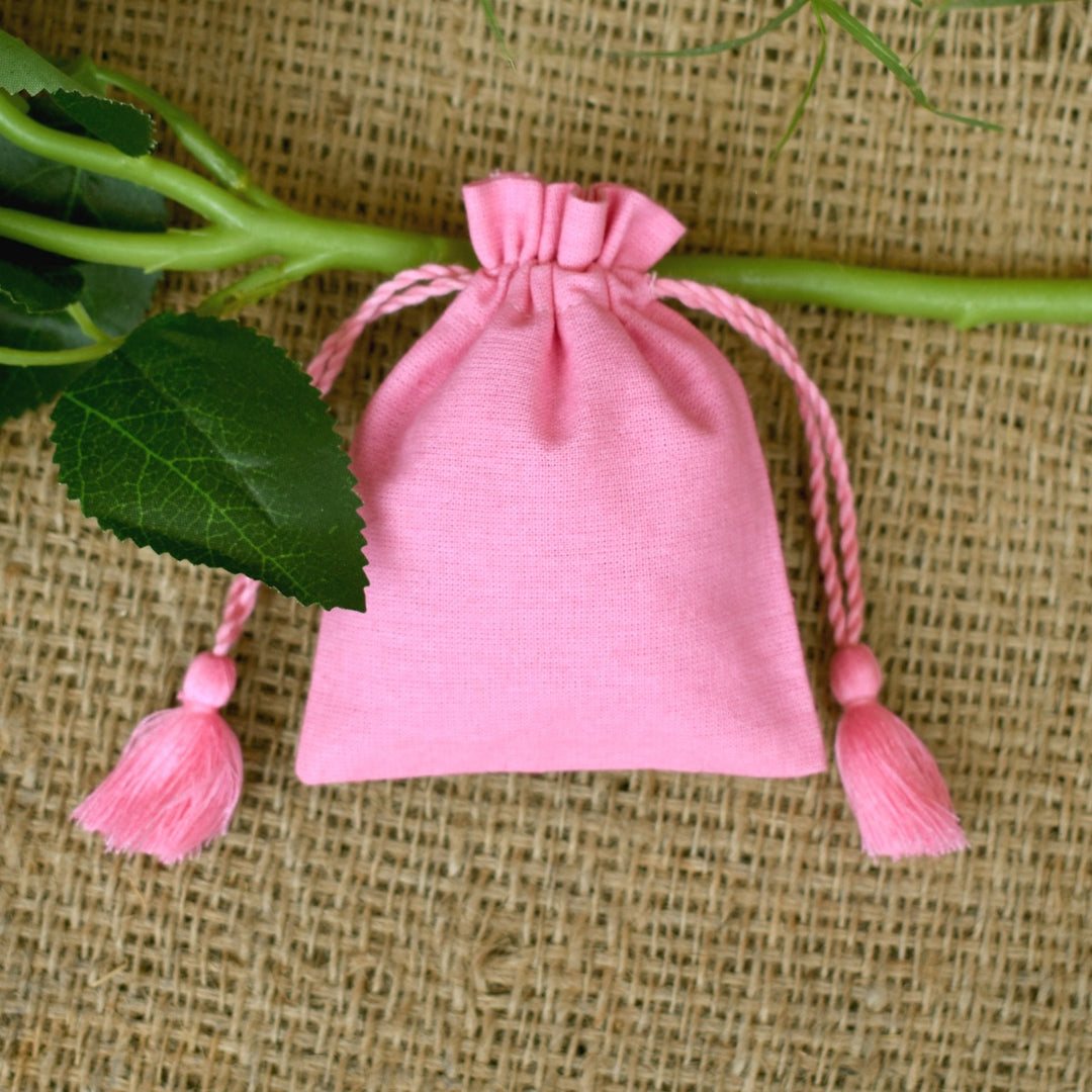 100 Pcs Cotton Designer Pink Jewelry Pouches Custom Printed Drawstring Pouch Small Bags with Logo β CraftJaipur
