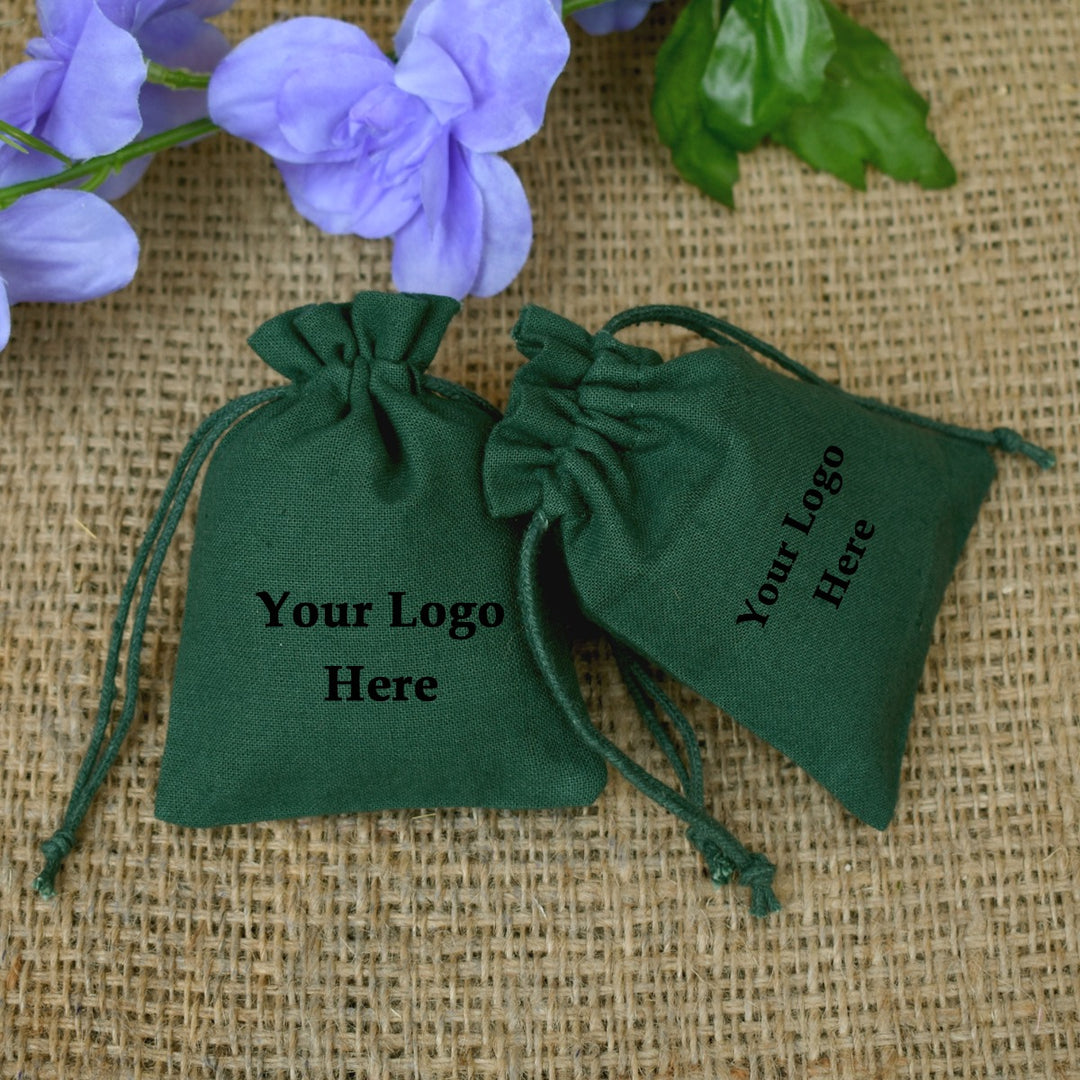 Handmade Cotton Jewelry Green Pouches, Small Gift Packaging Bags - CraftJaipur