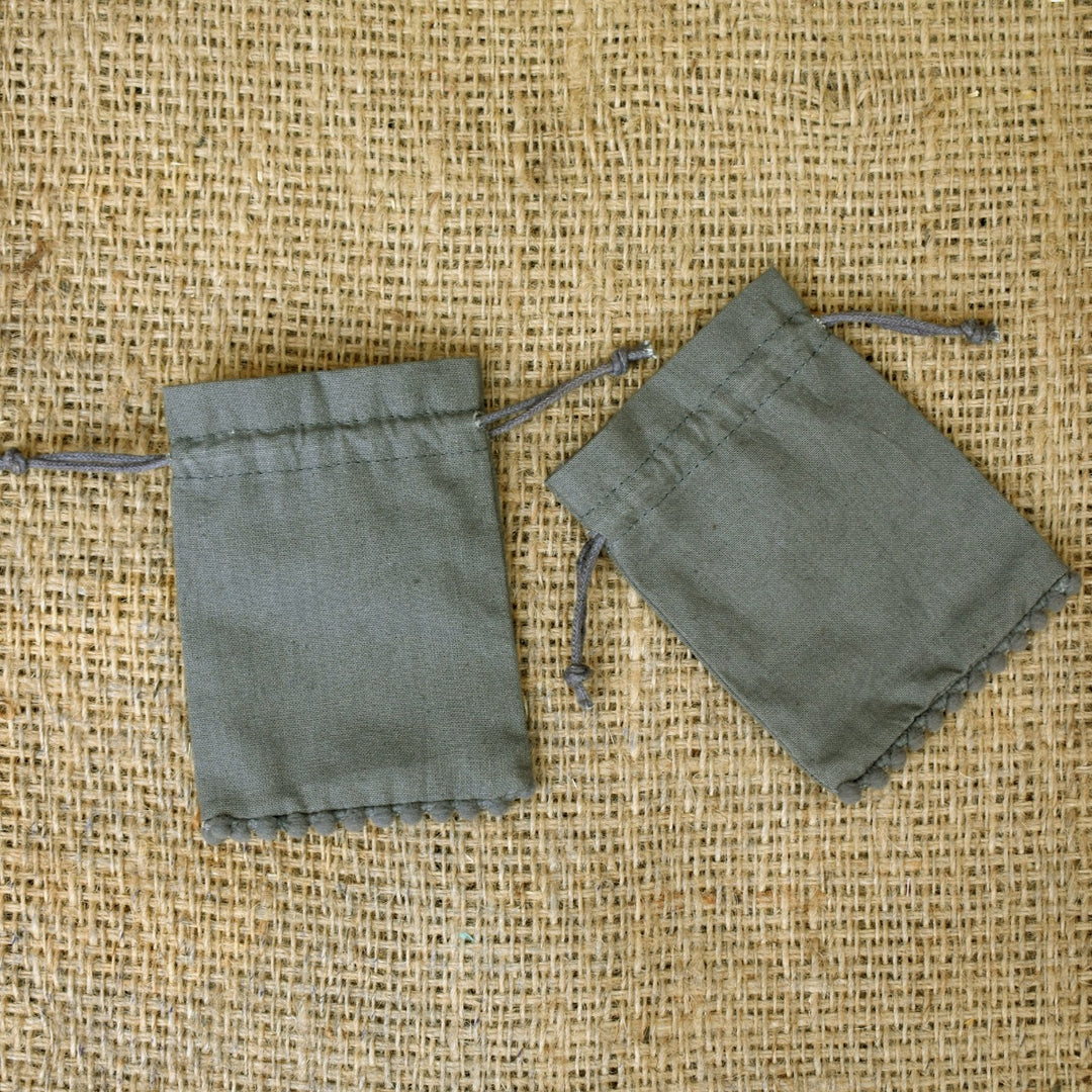Small Drawstring Cotton Pouches, Bottom PomPom Grey Jewelry Bags Eco-Friendly Pouches β CraftJaipur