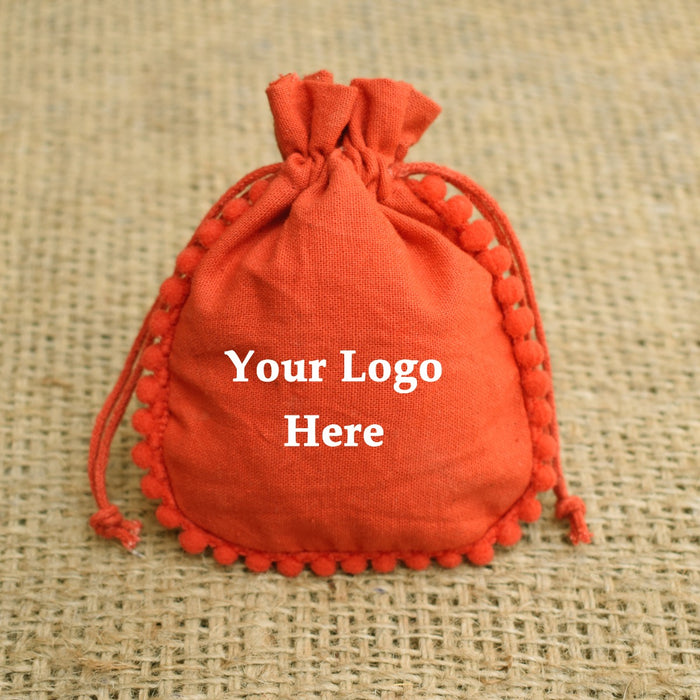 Personalized Logo Small Bags | Handmade Jewelry Orange Pouches - CraftJaipur