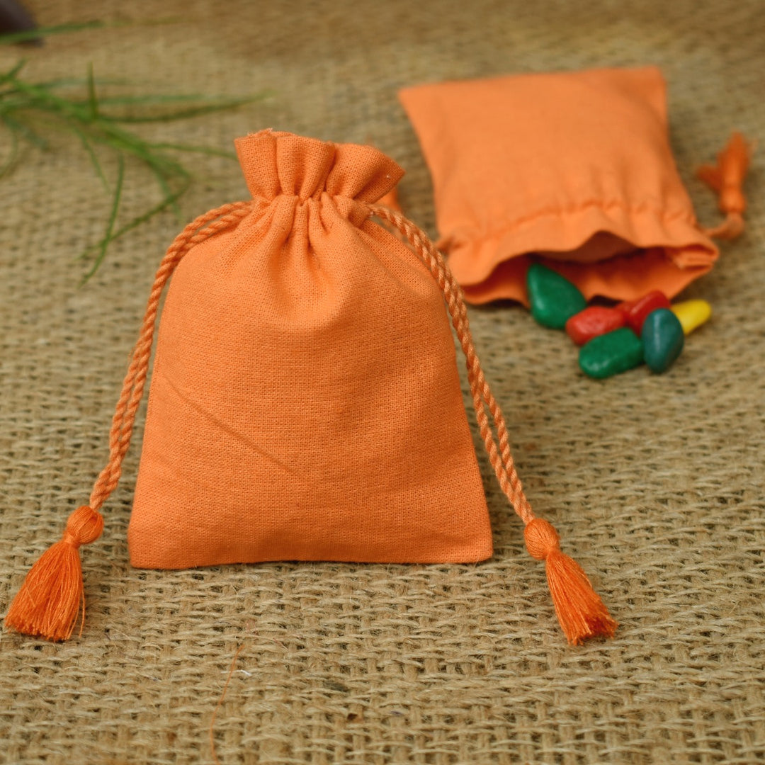 Personalized Logo Small Bags Handmade Jewelry Orange Pouches Custom Small Drawstring Pouch β CraftJaipur