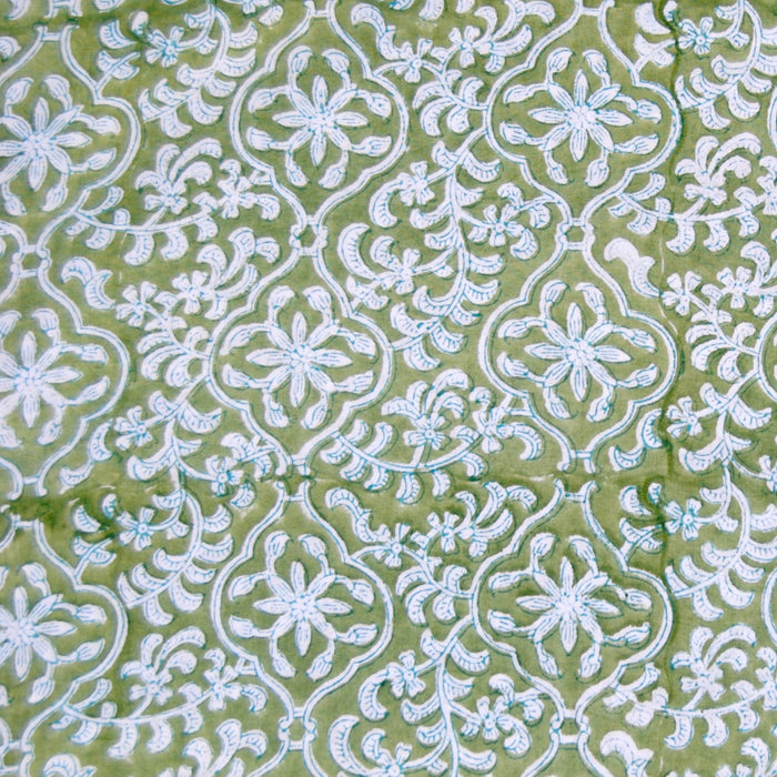 Green Color Hand Block Printed Cotton Fabric 10 yards - CraftJaipur