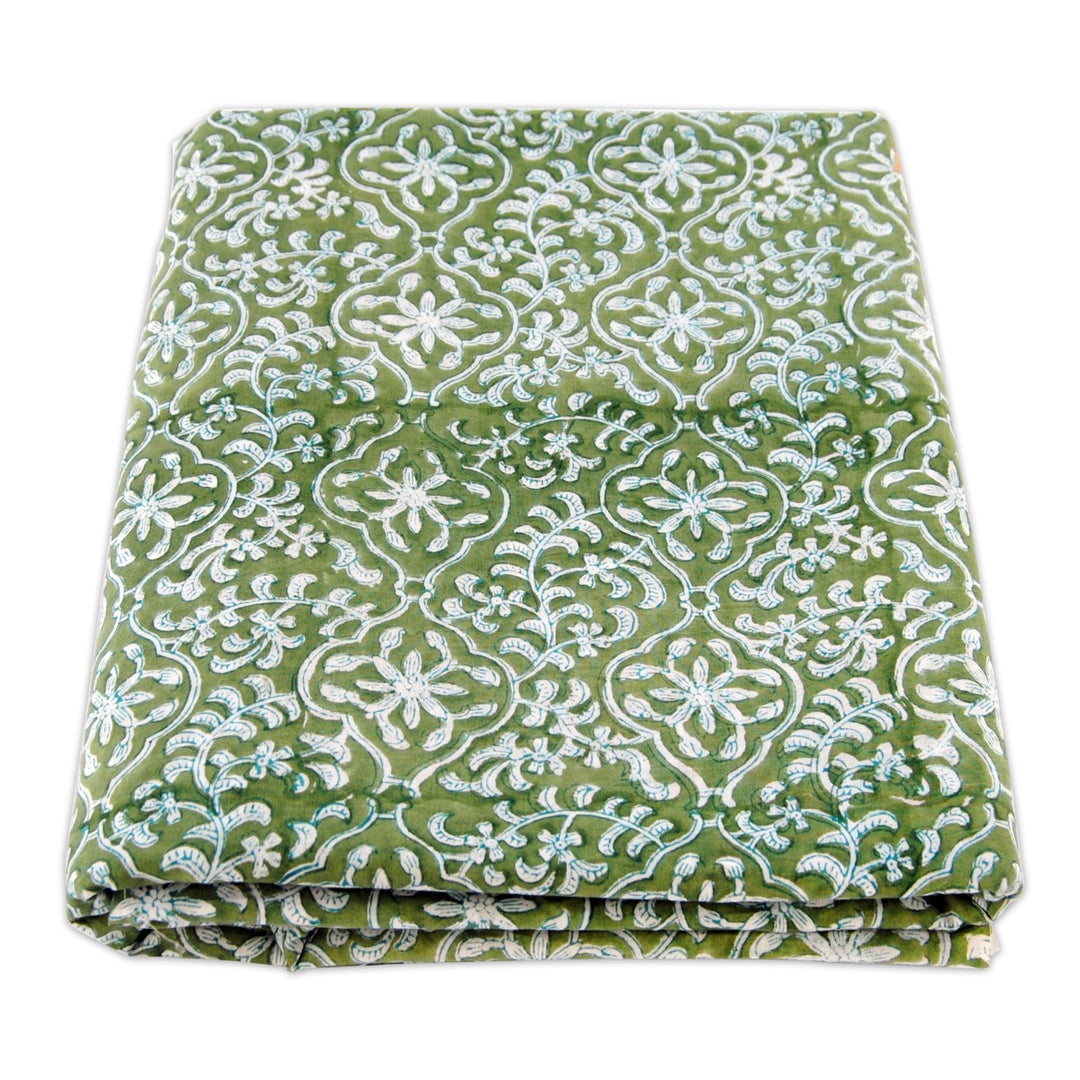 Green Color Hand Block Printed Cotton Fabric 10 yards