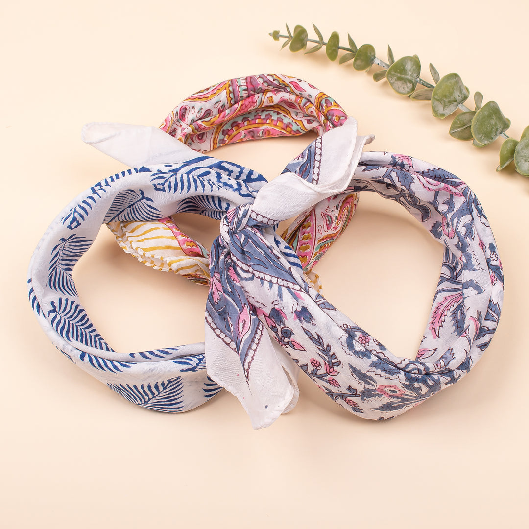 Set of 3 – Fashionable Cotton Bandana Scarf For Festival, Bohemian Head Scarf for Women, Floral Printed Bandana Headband