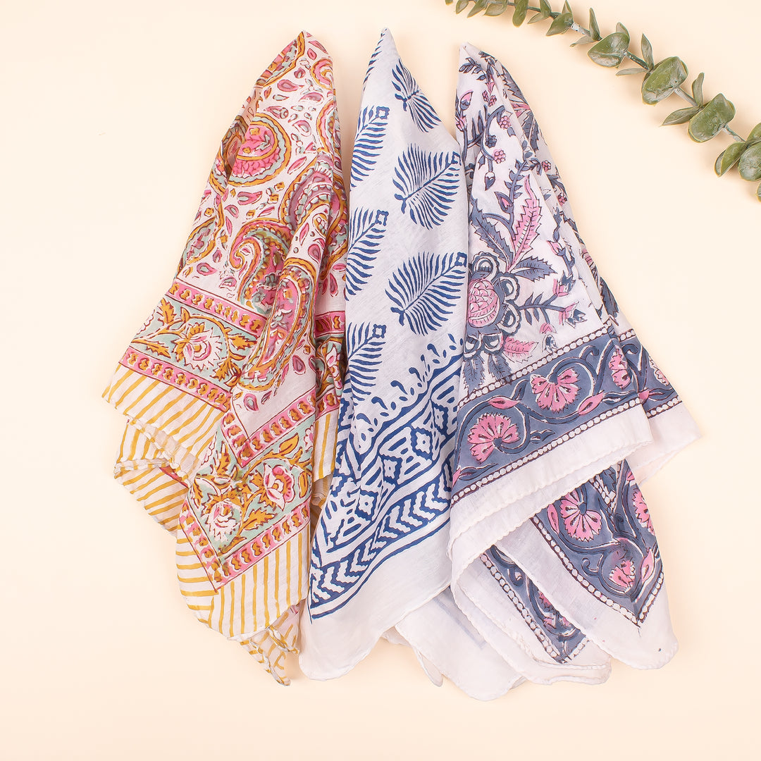 Set of 3 – Fashionable Cotton Bandana Scarf For Festival, Bohemian Head Scarf for Women, Floral Printed Bandana Headband
