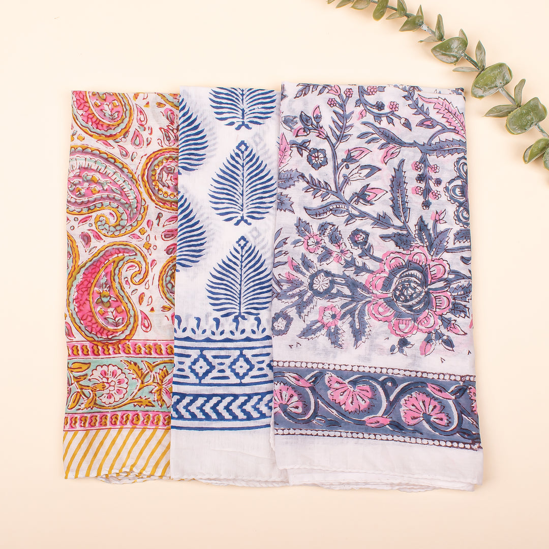 Set of 3 – Fashionable Cotton Bandana Scarf For Festival, Bohemian Head Scarf for Women, Floral Printed Bandana Headband