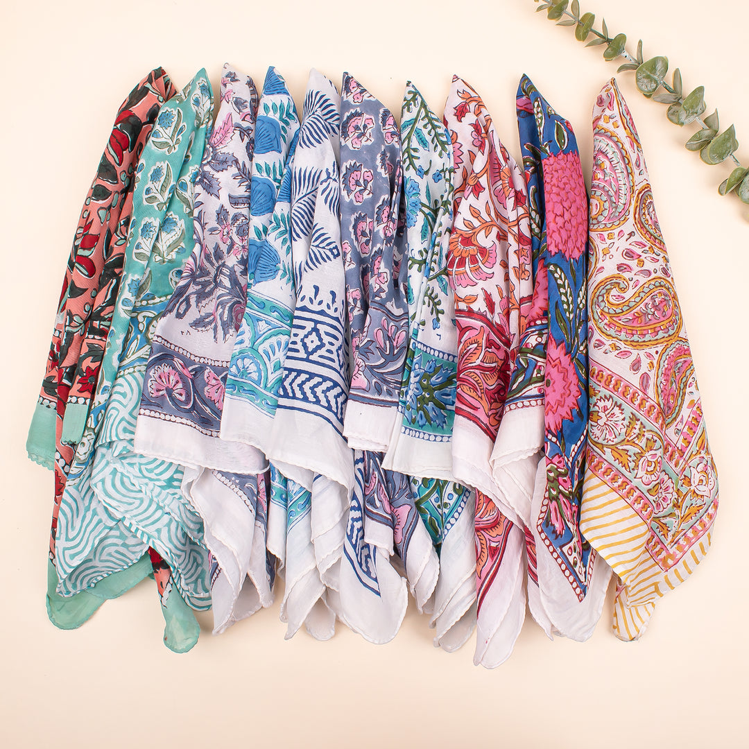 Set of 10 Pure Cotton Bandanas, Soft Cotton Bandanas, Bohemian Bandana Scarf Breathable & Stylish Scarf for Everyday Use