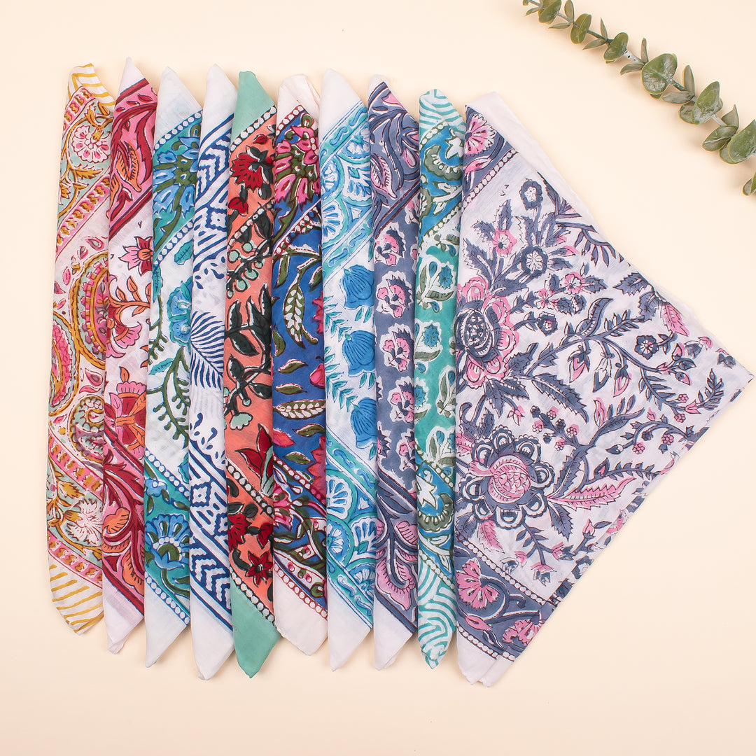 Set of 10 Pure Cotton Bandanas, Soft Cotton Bandanas, Bohemian Bandana Scarf Breathable & Stylish Scarf for Everyday Use