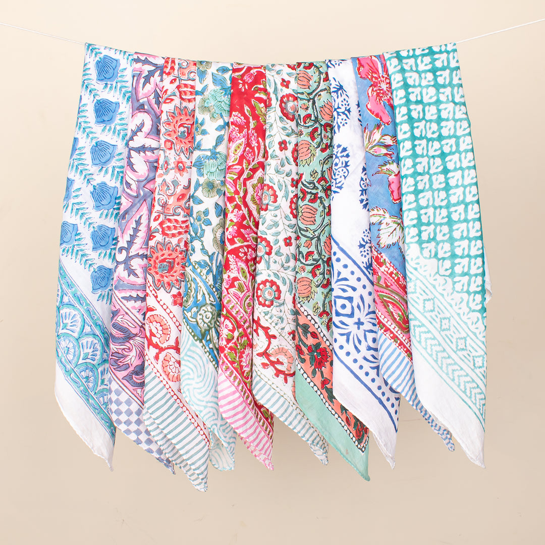 Set of 10 - Hand Block Printed Bandana, Lightweight and Breathable Bandana, 100% cotton Bandana, Soft Cotton Scarf For All - Day Comfort