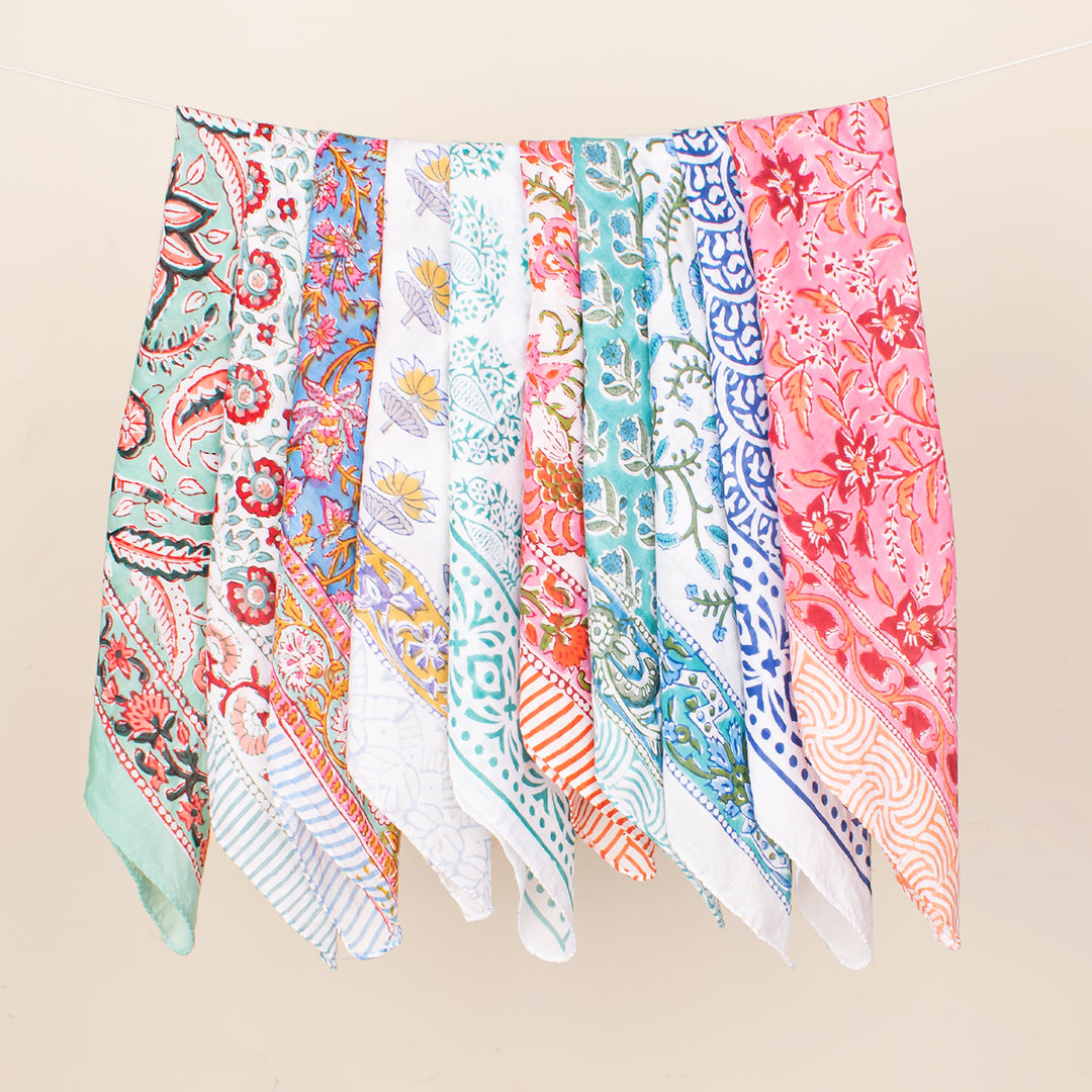 Set of 10 - Handmade Organic Cotton Wrap, Style Paisley Bandana, Hair Or Neck Bandanas, Lightweight Scarf For Women And Men