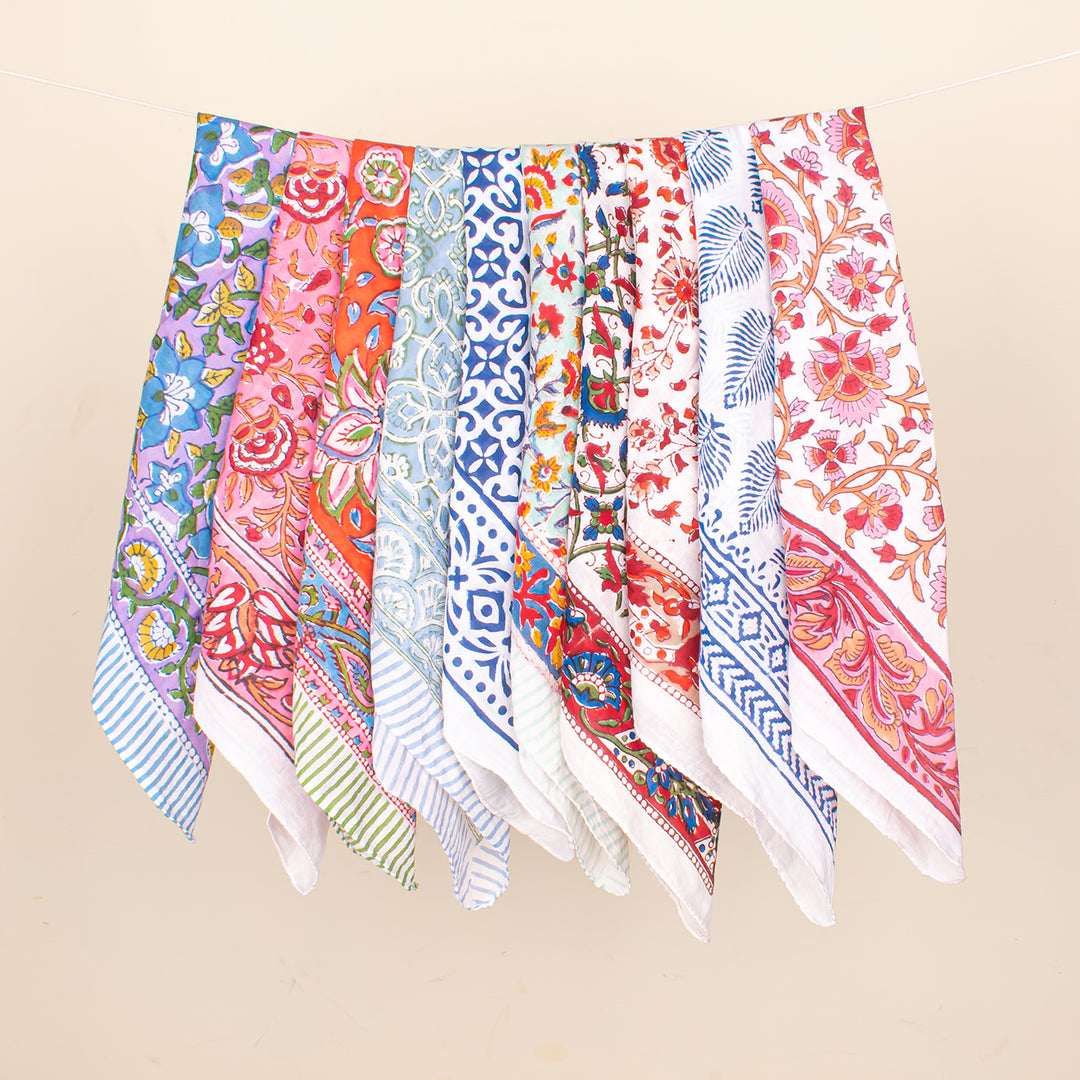 Set of 10 - Colorful Cotton Bandanas, Bohemian Printed Bandana, Styling as Head Wrap & Neck Scarf, Lightweight Unisex Bandana
