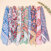 Set of 10 - Vintage Style Boho Neck Scarf, Ethnic Hand Block Printed Bandana, Soft Cotton Bandana, Sustainable Bandana For Men & Women