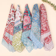 Set of 5 - Soft Lightweight Scarf Bandana, Eco-Conscious Boho Hair Tie, 100% Pure Organic Cotton, Unisex Block Printed Cotton Bandana