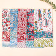 Set of 5 - Soft Lightweight Scarf Bandana, Eco-Conscious Boho Hair Tie, 100% Pure Organic Cotton, Unisex Block Printed Cotton Bandana