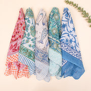Set of 5 - Lightweight Eco-Friendly Scarf, 100% Pure Organic Cotton Bandana, Unisex Soft Cotton Scarf, Stylish Block Print Neck Or Wrist Tie Accessory