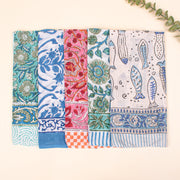 Set of 5 - Lightweight Eco-Friendly Scarf, 100% Pure Organic Cotton Bandana, Unisex Soft Cotton Scarf, Stylish Block Print Neck Or Wrist Tie Accessory