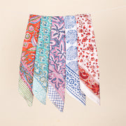 Set of 5 - Cotton Bandana Scarf, Paisley Block Print Bandana, Handmade Hair Or Neck Wrap, Organic Reusable Gift For Him Or Her