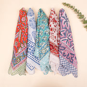 Set of 5 - Cotton Bandana Scarf, Paisley Block Print Bandana, Handmade Hair Or Neck Wrap, Organic Reusable Gift For Him Or Her