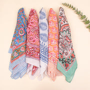 Set of 5 - Hand Block Printed Summer Scarf, Lightweight Unisex Wrap For Hair Or Neck, Organic Paisley Cotton Bandana, Eco-Friendly Bandana