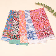 Set of 5 - Hand Block Printed Summer Scarf, Lightweight Unisex Wrap For Hair Or Neck, Organic Paisley Cotton Bandana, Eco-Friendly Bandana