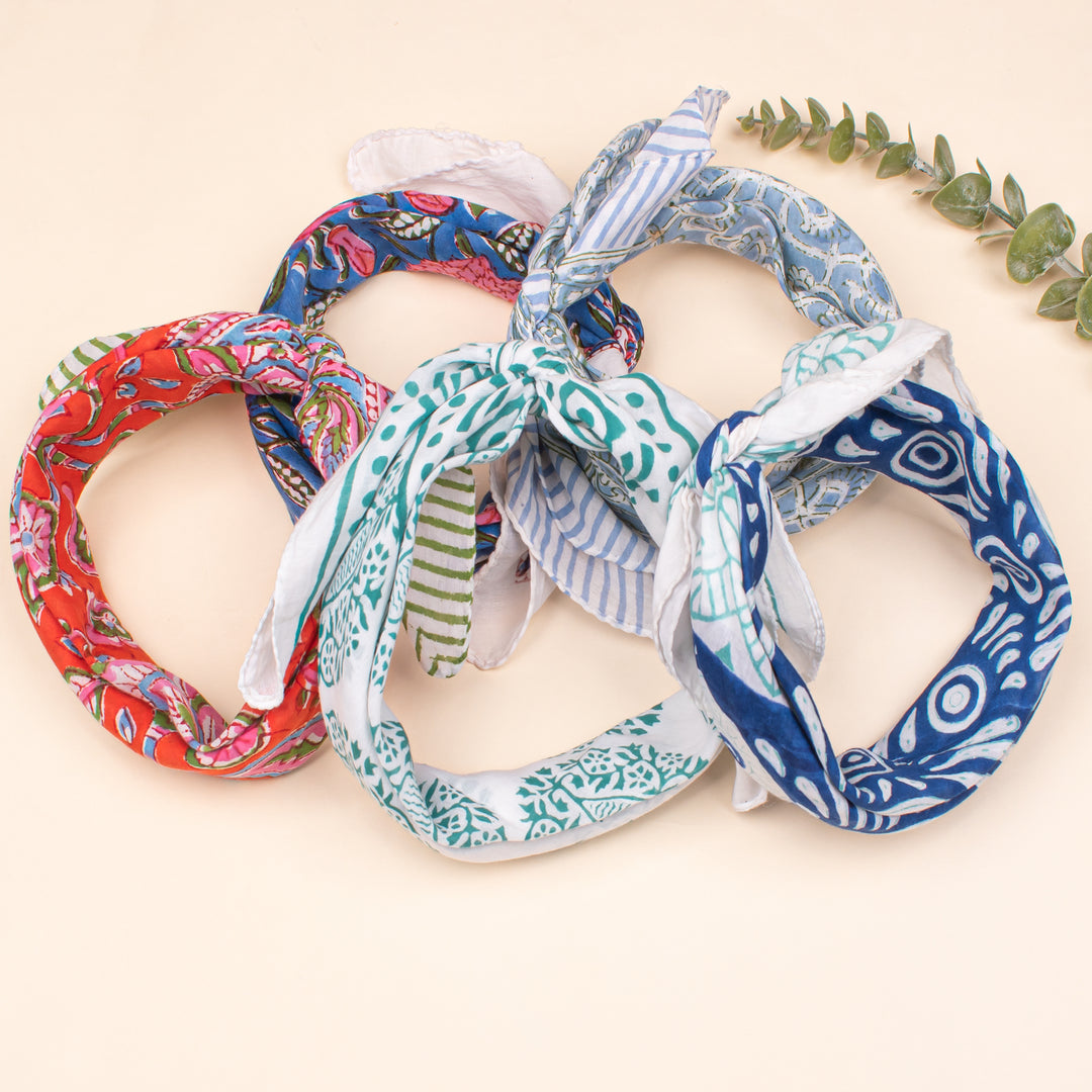 Set of 5 - Unisex Head Wrap, Eco-Friendly Boho Neck Or Head Tie, 100% Cotton Unisex Bandanas, Bandana Head Wrap, Cotton Bandana