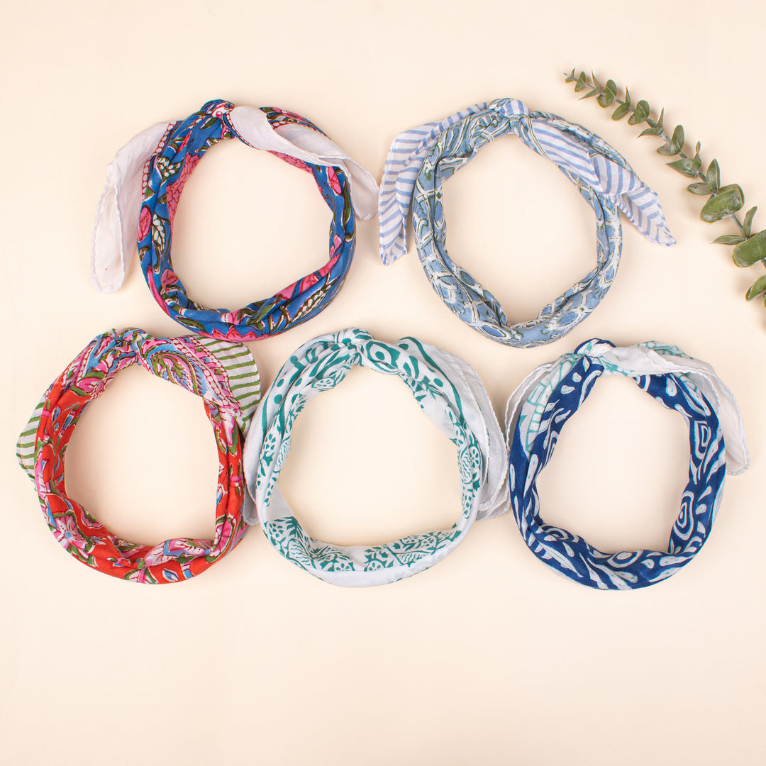 Set of 5 - Unisex Head Wrap, Eco-Friendly Boho Neck Or Head Tie, 100% Cotton Unisex Bandanas, Bandana Head Wrap, Cotton Bandana