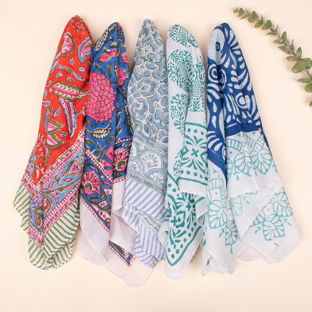 Set of 5 - Unisex Head Wrap, Eco-Friendly Boho Neck Or Head Tie, 100% Cotton Unisex Bandanas, Bandana Head Wrap, Cotton Bandana