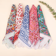Set of 5 - block printed cotton Bandanas, Cotton Bandanas, Bandana Head Wrap, Lightweight Boho Head Wrap, Bandana For Summer Accessory