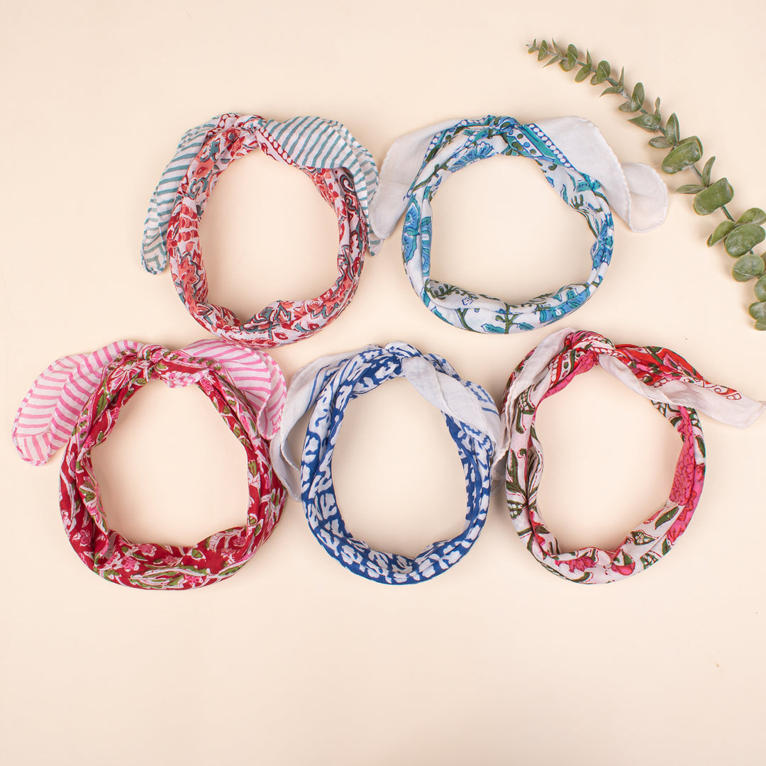 Set of 5 - 100% Cotton Hand block Printed Bandanas, Cotton Bandanas, Handmade Bandana, Bandanas for Men & Women