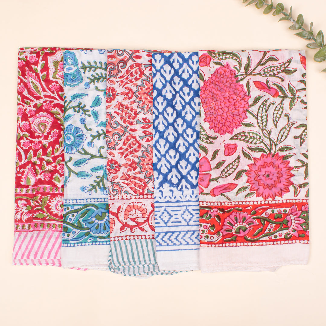 Set of 5 - 100% Cotton Hand block Printed Bandanas, Cotton Bandanas, Handmade Bandana, Bandanas for Men & Women