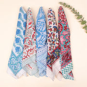 Set of 5 - Hand Block Printed Organic Scarf, Lightweight Hair Or Neck Wrap, Bandana for Men & Women, Stylish Cotton Bandanas