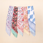 Set of 5 - Block Printed Paisley & Floral Scarf, Handmade Hair Or Neck Wrap, Boho Unisex Sustainable Fashion Gift Accessory