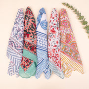 Set of 5 - Block Printed Paisley & Floral Scarf, Handmade Hair Or Neck Wrap, Boho Unisex Sustainable Fashion Gift Accessory