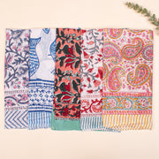 Set of 5 - Block Printed Paisley & Floral Scarf, Handmade Hair Or Neck Wrap, Boho Unisex Sustainable Fashion Gift Accessory