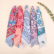Set of 5 - Soft Cotton Bandana, Lightweight hair or neck Scarf, Block Printed Bandana, Eco-Friendly Bandana, Handmade Gift Idea For Him Or Her