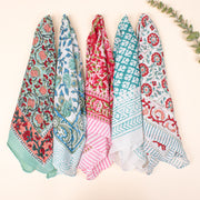 Set of 5 - Organic Cotton Bandana, Block Printed Neck & Hair Wrap, Lightweight Paisley Scarf, Unisex Eco-Friendly Gift