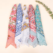 Set of 5 - Soft Cotton Block Print Bandana, Organic Paisley Headwrap, Lightweight Boho Style Summer Accessory, Men & Women Eco-Friendly Gift